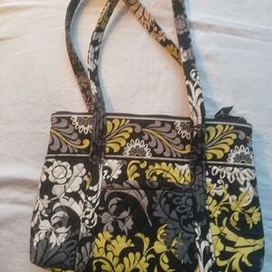 Floral Patterned Tote Bag - Black, Gray, Yellow